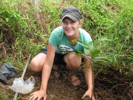 Stefanie planting a forest giant - ton ya nang (dipterocapus alatus roxb)